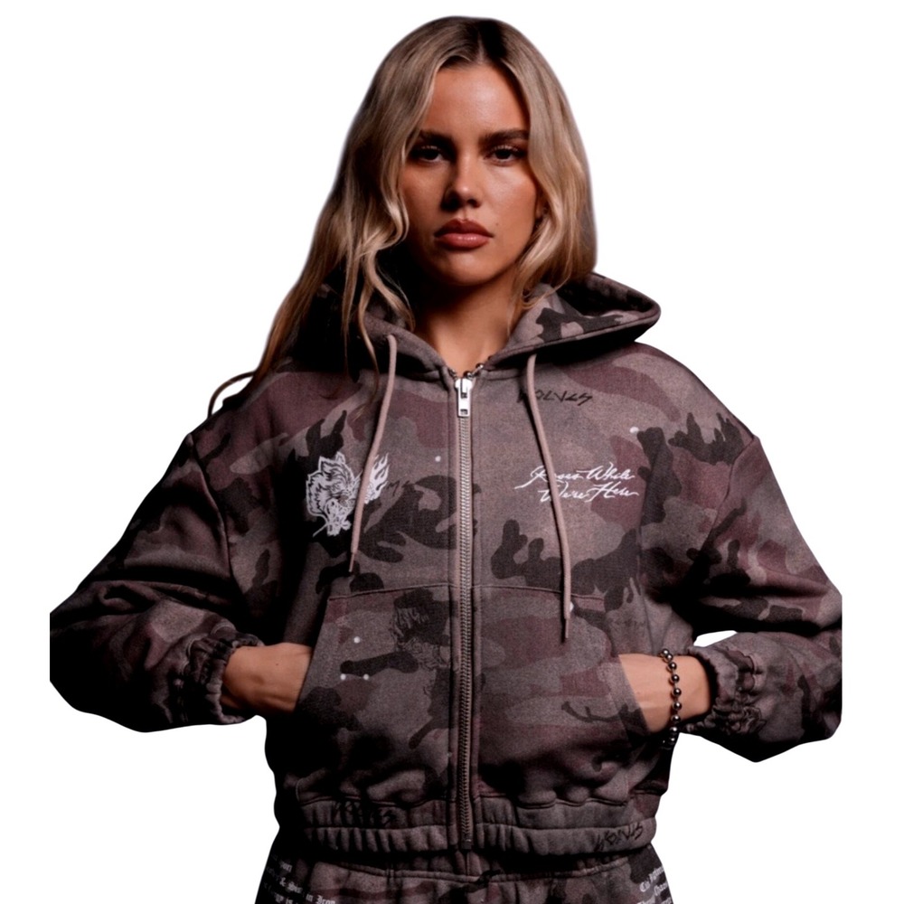 Darc Sport Civil Regime Roses While We're Here Camo Cropped Zip Hoodie Medium - Picture 4 of 6
